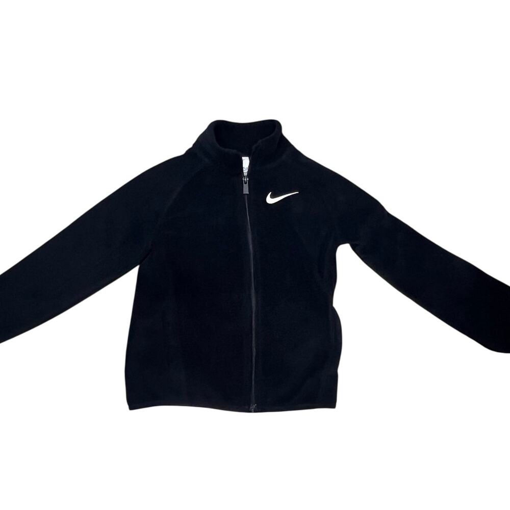 Nike Kids Fleece Jacket Size 6 (110-116 cm) Black‎ Zip Front Logo